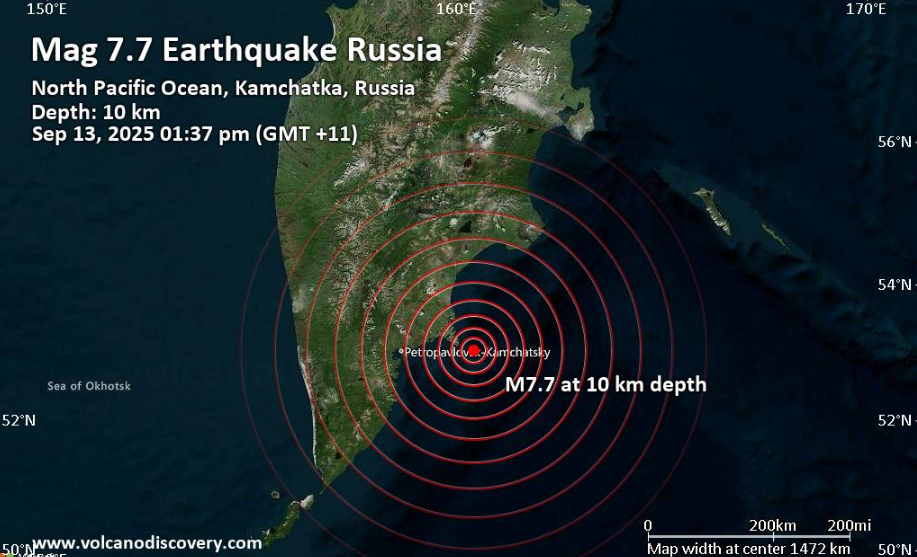 Magnitude 7.4 earthquake strikes near east coast of Russia’s Kamchatka region, tsunami warning issued