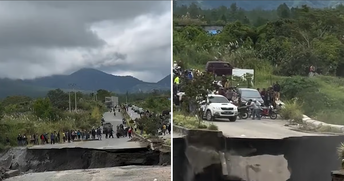 Indonesia Highway Collapses Into A Sinkhole, People Run To Save Lives